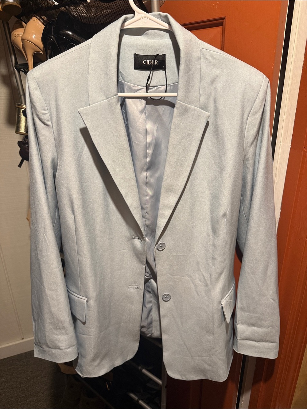 Cider Pale Blue Women's Single-Breasted Blazer